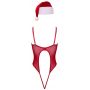 Body Cottelli LINGERIE czerwone z piórami i czapką S/M - 8