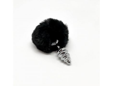 Metal Anal Fluffy Twist Plug S black