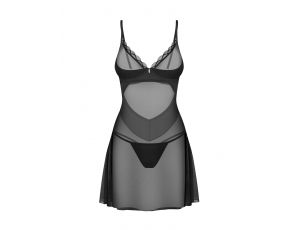 Siateczkowa czarna koszulka nocna Stelisa z stringami Obsessive 2XL/3XL