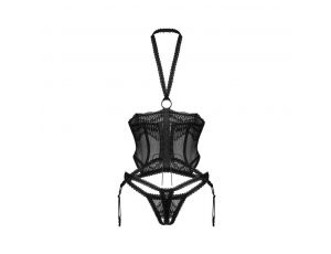 Gorset koronkowy Alliane i stringi Obsessive czarne S/M