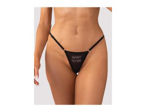 Stringi siateczkowe Violami Sin z napisem Want to Sin Obsessive S/M
