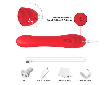 Wibrator punktu G dwupunktowy czerwony B-Series Joy USB 22 cm - 4