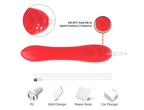 Wibrator króliczek Nirvana czerwony trójpunktowy silikonowy USB 22 cm - 5