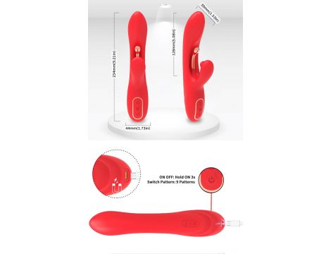 Wibrator króliczek Nirvana czerwony trójpunktowy silikonowy USB 22 cm - 10