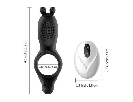 Pierścień erekcyjny wibrujący króliczy z pilotem B Series Cute czarny USB - 2