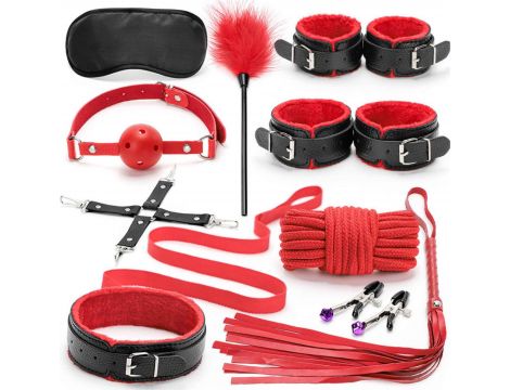 Fetish Fever - Bondage Set - 10 pieces - Red/Black - 2
