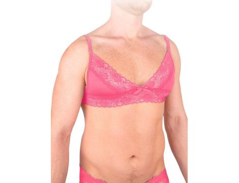 Koronkowy komplet z pasem do pończoch Prowler różowy Medium - 3