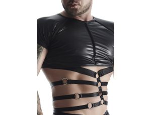męski komplet z wetlooka: t-shirt z ozdobną gumą, stringi z ozdobną taśmą z przodu M