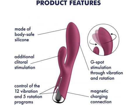 Wibrator króliczek z rotacją Satisfyer Spinning Rabbit 1 czerwony USB