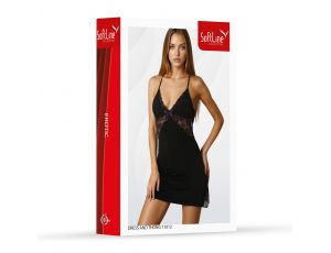 Czarna sukienka nocna z stringami koronkowa SoftLine S