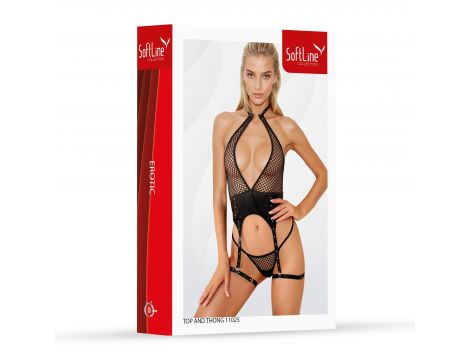 Body siateczkowe erotyczne z ekoskórą SoftLine czarny L - 4