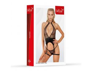 Siatęczkowe body erotyczne z ekoskóry SoftLine czarne 2XL