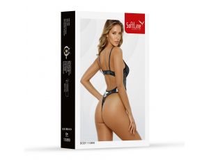 Czarne body erotyczne z siateczką fishnet i zamkiem SoftLine 2XL