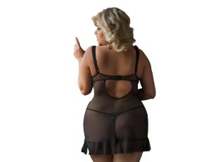 Koszulka babydoll Bianca koronkowa siateczkowa czarna 4XL