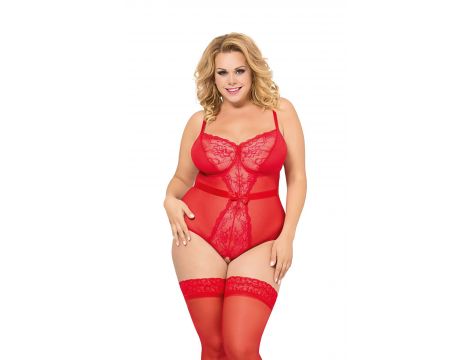 Body siateczkowe koronkowe Amelia SoftLine czerwone 2XL - 2