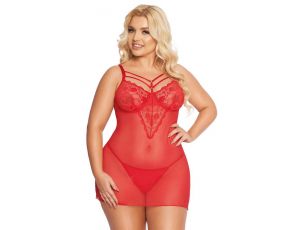 Seksowna koszulka babydoll Aldona koronkowa czerwona 2XL
