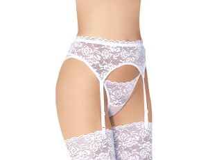 Pas do pończoch koronkowy z stringami SoftLine 3305 biały XL
