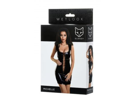 Błyszcząca sukienka wetlook z ćwiekami i sznurowaniem Glossy czarna XL - 2