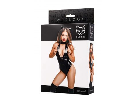 Body Glossy Kitti z uszami kota wetlook czarne M - 3