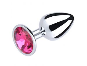 Korek analny srebrny Fantasy średni z różowym diamentem 8 cm
