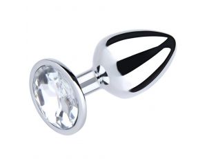 Duży srebrny korek analny z białym diamentem Fantasy 9 cm