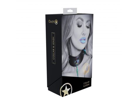 Obroża ze smyczą Venice Collection Ouch! iryzująca
