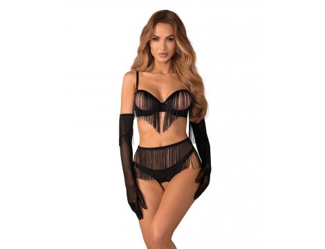 Komplet bielizny Rossay Black otwarty czteroczęściowy Obsessive 2XL/3XL