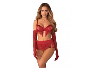 Obsessive Rossay Red komplet czteroczęściowy otwarty czerwony L/XL