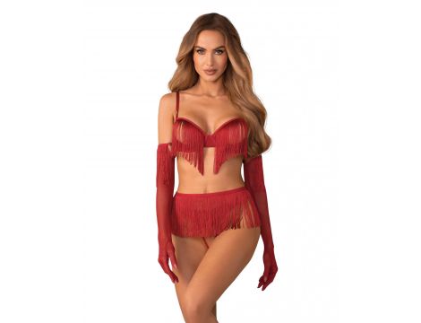 Obsessive Rossay Red komplet czteroczęściowy otwarty czerwony L/XL