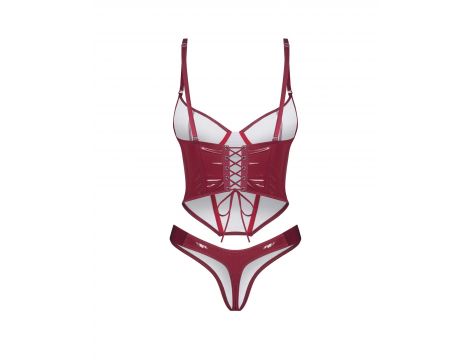 Błyszczący lakierowany gorset z stringami Obsessive Redya L/XL - 6