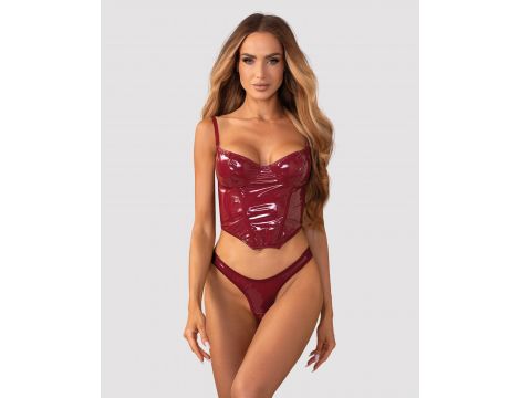 Błyszczący lakierowany gorset z stringami Obsessive Redya L/XL - 8