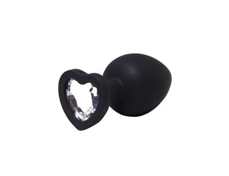 Silikonowy korek analny Fantasy czarny z sercem i diamentem 8 cm