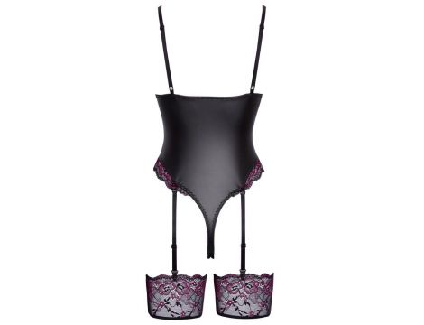 Body string z paskami do pończoch Cottelli LINGERIE czarno różowe S - 6