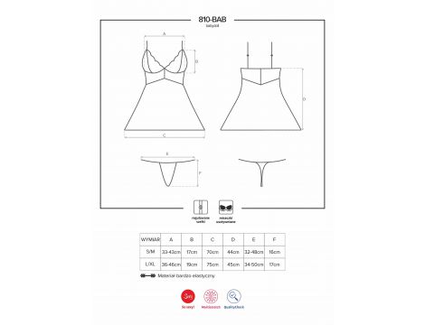 Babydoll koronkowy Obsessive biały z stringami S/M - 12