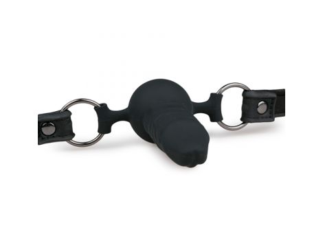 Knebel piłkowy z silikonowym penisem EasyToys czarny 9.5 cm - 9