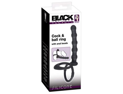 Pierścień na penisa i jądra z dildo analnym Black Velvets silikonowy - 2