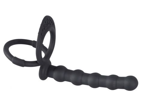 Pierścień na penisa i jądra z dildo analnym Black Velvets silikonowy - 4