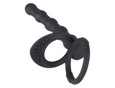 Pierścień na penisa i jądra z dildo analnym Black Velvets silikonowy - 6