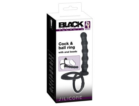 Pierścień na penisa i jądra z dildo analnym Black Velvets silikonowy
