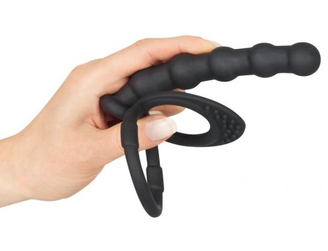 Pierścień na penisa i jądra z dildo analnym Black Velvets silikonowy - 7