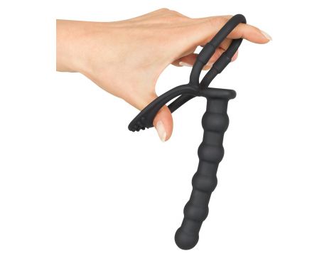 Pierścień na penisa i jądra z dildo analnym Black Velvets silikonowy - 9