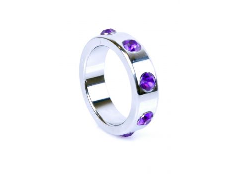 Pierścień erekcyjny metalowy z fioletowymi diamencikami HeavyFun duży