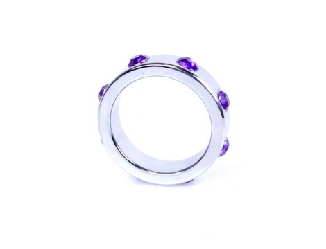 Pierścień erekcyjny metalowy z fioletowymi diamencikami HeavyFun duży - 2