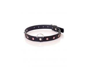 Obroża z kryształkami Fetish B Series różowa 2 cm