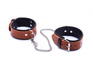 Kajdanki męskie na nogi Whips Collection koniakowe
