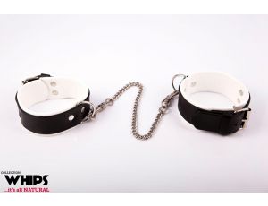 Kajdanki męskie skórzane na nogi biało czarne Whips Collection