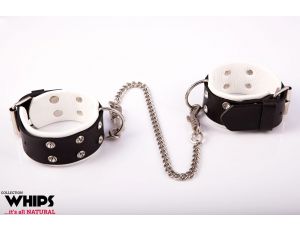 Kajdanki damskie na nogi Whips Collection skórzane biało czarne