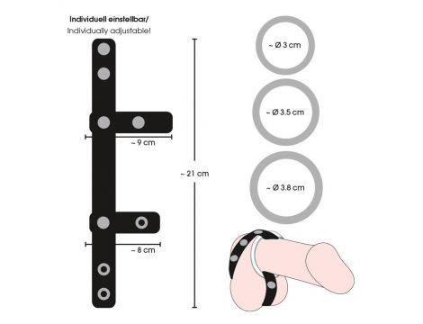 Czarny skórzany pasek z pierścieniami erekcyjnymi Bad Kitty 21 cm - 11