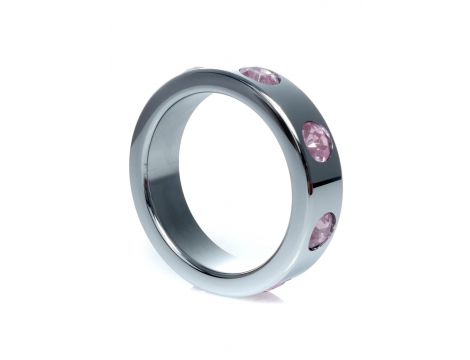 Pierścień erekcyjny metalowy z różowymi diamencikami HeavyFun duży