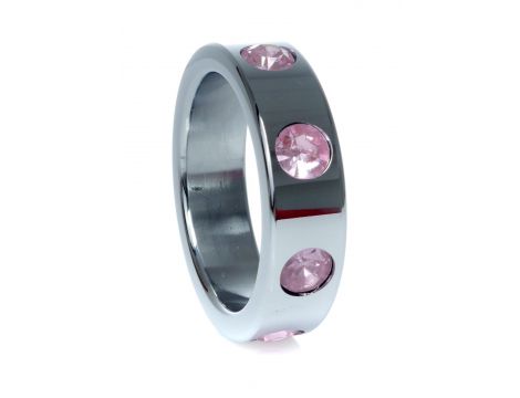 Pierścień erekcyjny metalowy z różowymi diamencikami HeavyFun duży - 3
